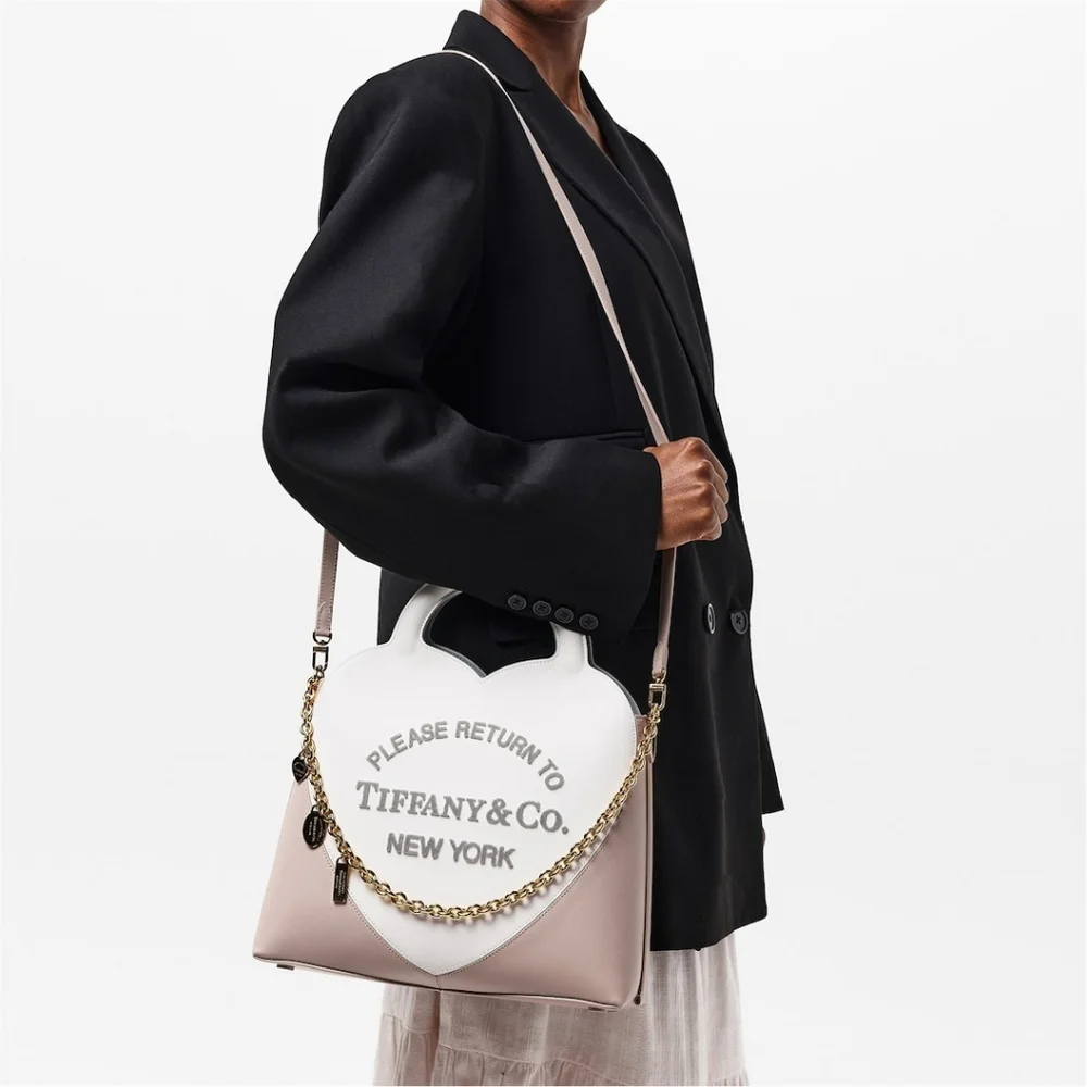 NEW TIFFANY Taupe / White Charm Tote Bag RTT - Picture 2 of 7